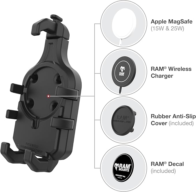 RAM MOUNTS Quick-Grip Pro Phone Mount with Twist-Lock Suction Cup and Medium Arm for Vehicle Windshields RAM-B-166-PD5U