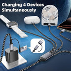 4 in 2 Charging Cable for Phone Watch Charger with 3 Type-C Ports, Travel Essentials USB C Splitter Multi Charging Cable/Cord for iWatch Ultra/SE/11-1, iPhone17 16 15 14, Android, More -1Pack 5FT