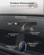 Mag Switch Qi2 Mag Safe Wireless Telescopic Suction Cup Mount, 15W Fast Charger with a Built in on/Off Switch for Smarter Charging, Strong N52 Magnets, Compatible with iPhone 12-17