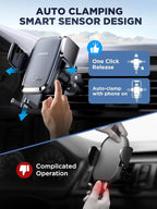 JOYROOM Wireless Car Charger, 15W Fast Charging Auto Clamping Car Phone Holder Charger, Phone Stand for Car Vent Phone Mount for iPhone 17/16/15 Pro Max Air, Galaxy S26/25 Ultra, Pixel 10 Pro and More
