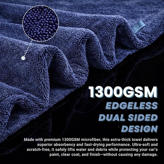 Premium Car Drying Microfiber Towel, Double Sided, Hand Pockets, Easy Grip, 1300 GSM, Super Absorbent, Ultra Soft, Detailing, Cleaning, Car Wash - Cars, Trucks, SUVs (Large - 1-Pack)