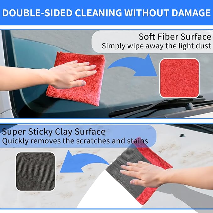 2 Pack Clay Towel Auto Detailing 12 x 12 Inch Fine Grade Clay Bar Towel for Car Detailing Microfiber Car Cloth Cleaner for Cleaning & Release of Paint Contaminants, Red