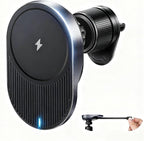 for MagSafe Car Mount Charger, 15W Fast Wireless Cars Charger with Retractable Charging Cable, Magnetic Car Phone Holder for iPhone 17/16/15/14/13/12 Series (Plus & Mini) (Black)