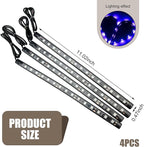 4 PCS Car LED Strip Lights, 5050-15SMD High Brightness Flexible Lamp Strips, IP67 Waterproof 12V DC Bulb with Back-adhesive, Universal Ambient Lighting for Cars Motorcycles Boats (Blue)
