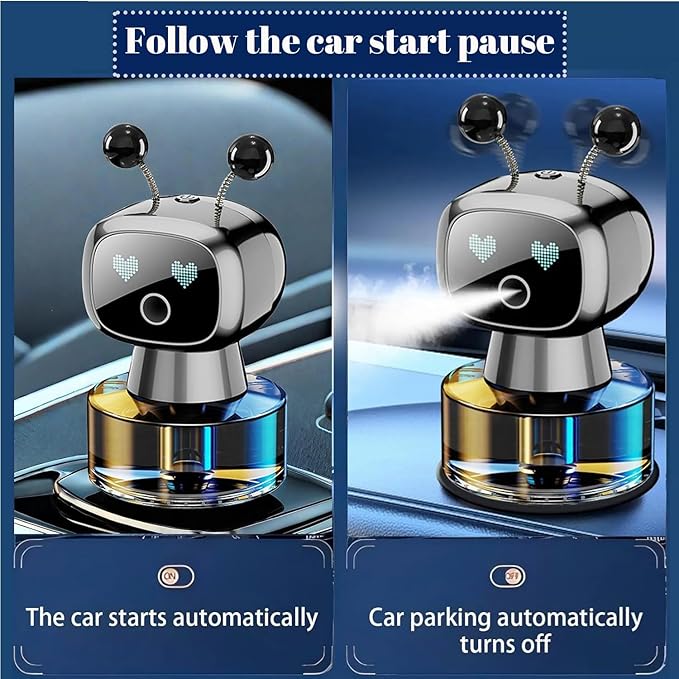 Robot Intelligent Aromatherapy Machine, Smart Cute Robot Car Air Freshener - Fine Spray/Fillable/Four-Gear Adjustment/Vibration Sensing/On-Off/Large Capacity Long-Lasting Fragrance/Gray-V2(Osmanthus)