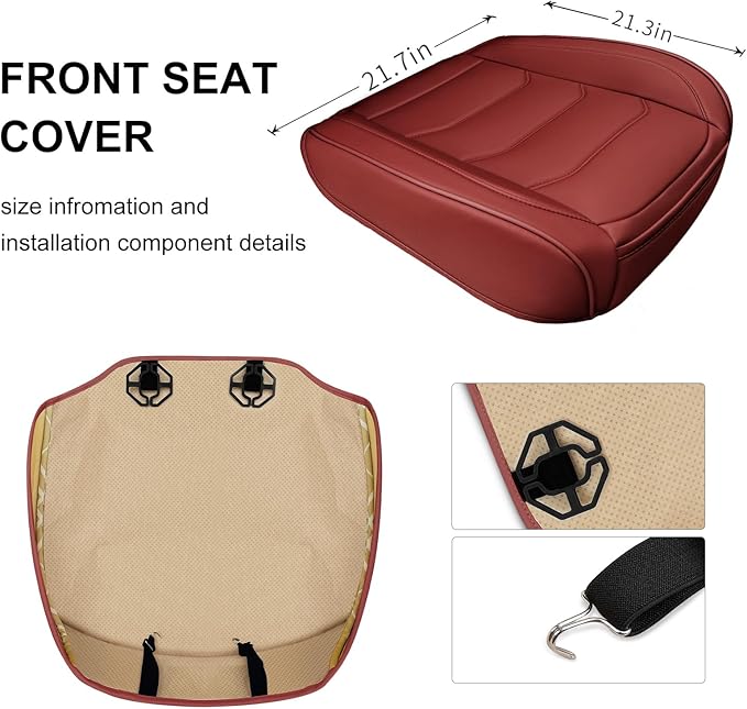 BOPUOVRE Car Seat Cover for Luxury & Comfort - PU Leather, Anti-Slip, Full Wrap Protection with Storage Pocket for Bottom Cushion - Universal Fit for 95% of Vehicles (Dull-red,1 Piece)