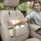 Viaviat Front Seat Organizer Car Upholstery Leather Passenger Seat Storage Bag Large Durable Car Organizer with Adjustable Strap Multiple Compartments Mesh Bags Cup Holders (beige)
