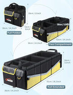 Oasser Trunk Organizer with Cooler Bag 95L, Bearing 110lb No Deformation, Collapsible with Multi Compartments, 20L Removable Insulated Bag, Foldable Lid, Non Slip Bottom, 2 Straps (Black&Yellow)
