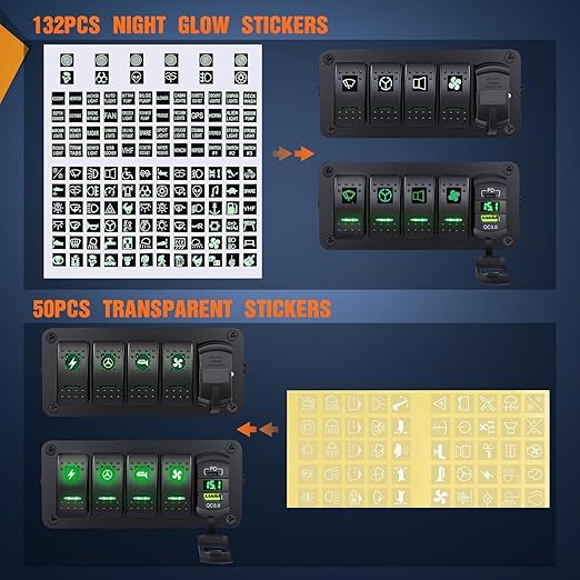 Nilight 4 Gang Rocker Switch Box 12V SPST ON Off Toggle Switches PD Type C and QC 3.0 USB Charger Voltmeter LED Light Waterproof Aluminum Mount Bracket Panel DIY Stickers for Boat Car RV Truck
