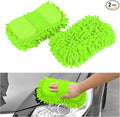 2PCS Microfiber Car Wash Sponge, Double Sided Chenille Microfiber Car Wash Mitt, Scratch Free & Lint Free, Absorbent Automotive Washing Sponges, Auto Cleaning Supplies (Fluorescent Green)