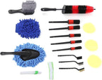 17Pcs Detailing Brush Set, Wheel Scrub Cleaning Tool Kit for Car Truck, Includes Long Wheel Rim Brush, 5 Detail Brushes, Steel Wire Brushes, Car Wash Glove, Vent Brush, Perfect for