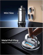 MRGLAS 125W USB C Car Charger, [Mini & Metal] USB C Car Charger Adapter Fast Charging PD65W & QC60W Dual Port Type C Cigarette Lighter USB Charger for iPhone 16 15 Pro Max S25 MacBook-Silver Gray