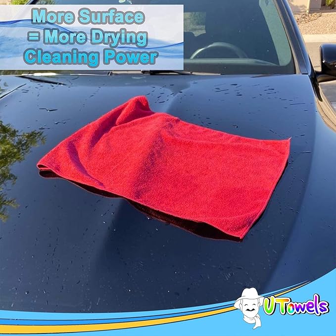 Cleaning Towel Wash-Cloth - Large 27" x 16" Microfiber Rags - Highly Absorbent, Lint Free Streak Free for House, Kitchen, Car, Window Detailing Reusable Shop Towels (6-Pack, Black)