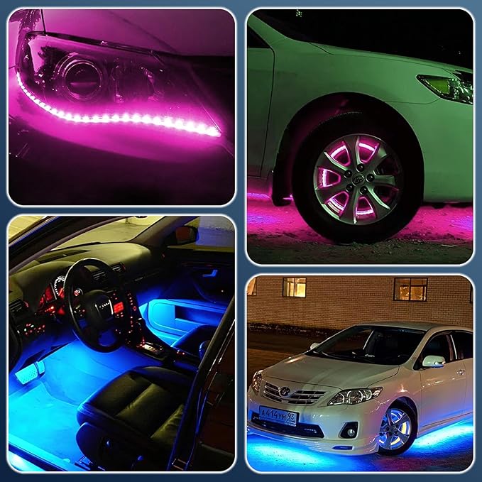 6 PCS 15 LED Strip Underbody Light, 1Ft 12V Waterproof Car Led Interior Exterior Strip Light with 6 Inch Wire, Waterproof Car Underglow Lights Motorcycles Golf Cart Boat Decoration (Pink)