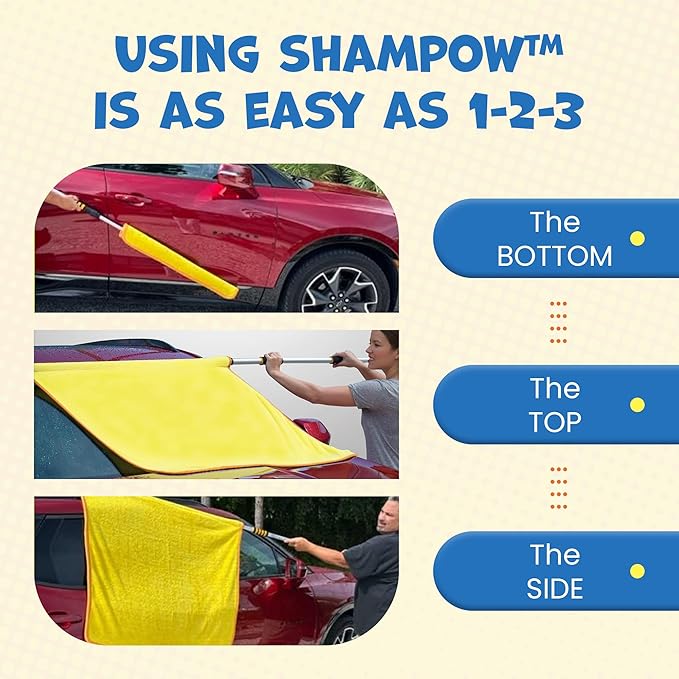ShamPow 34"x34" Car Drying Towel with Pole, Streak Free, Lint Free, Reusable - Car Accessories, Bath Towels, Microfiber Cleaning Cloth for Car, Truck, SUV - One Pass is All You Need