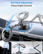 Vacuum Magnetic Car Phone Holder, 360°Adjustable, Compatible with iPhone 12-17 Series & Dashboard Mount & Tesla, 80+LBS Strong Suction Cup Phone Holders for Your Car, MagSafe-Compatible (Carbon Fiber)