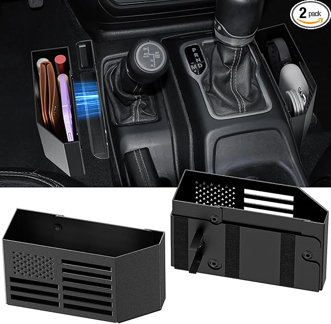 DIAMOOKY Metal Magnetic Center Console Organizer for Jeep Wrangler JL JLU 4XE 2018-2026 & Gladiator JT 2020-2026 Accessories Gear Shift Storage Box, Flag (Not for JK/JKU)