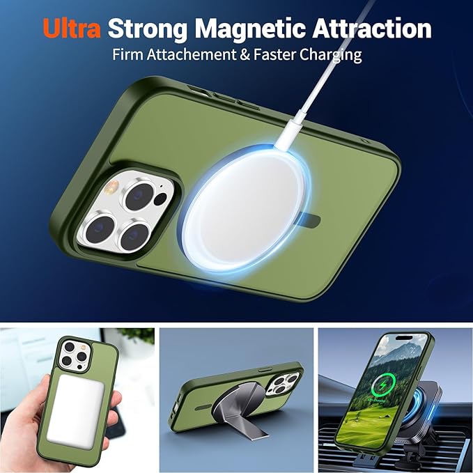SUPFINE Magnetic for iPhone 14 Pro Case (Compatible with MagSafe) (Military Grade Drop Protection) Slim Translucent Matte Shockproof with Anti-Fingerprint Phone Case,Cangling Green