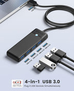 ORICO USB 3.0 Hub, 4-Port USB Hub with 3.3Ft Cable, Ultra Slim USB-Splitter for Laptop MacBook Pro, iMac, Surface Pro, XPS, PS5，PC, Flash Drive, Mobile HDD