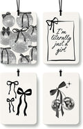 Retro Coquette Black Bow Cologne Car Air Freshener 4 Pcs, Preppy Girly Bow Disco Ball Hanging Air Freshener for Cars Bathroom Dorm Books Decor, Vintage Cute Accessories Gifts for Women Girls