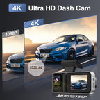 3 Channel 4K Dash Cam with 5GHz WiFi & APP Control, 4K+1080P+1440P Dash Cam Front and Rear Inside with 64GB Card, Dash Camera for Cars with Night Vision, Loop Recording, 24H Parking Mode, G-Sensor