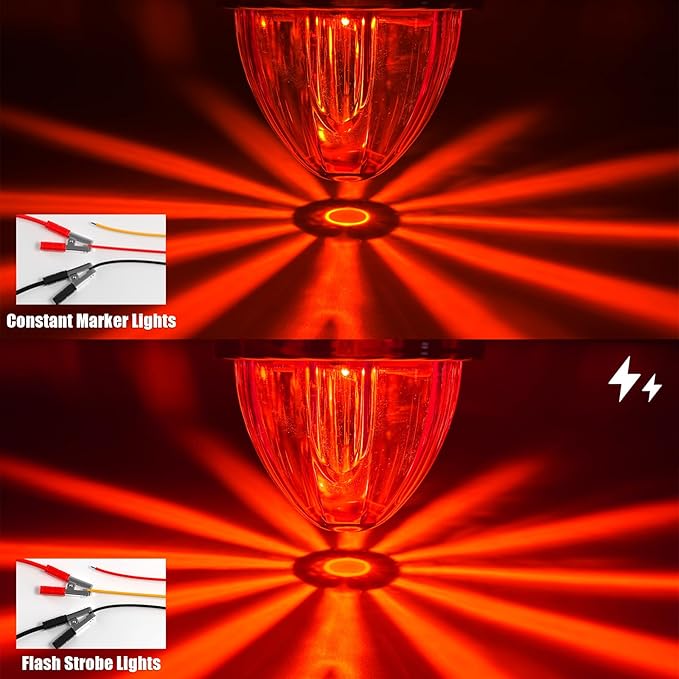 BJZ 2Pcs Red Watermelon LED Strobe+Constant Marker Lights Dual Function Watermelon-shaped Side Marker Clearance Tail Top Cap Roof Lights for Trailer Truck Semi-trailer Heavy-duty Truck Bus Van