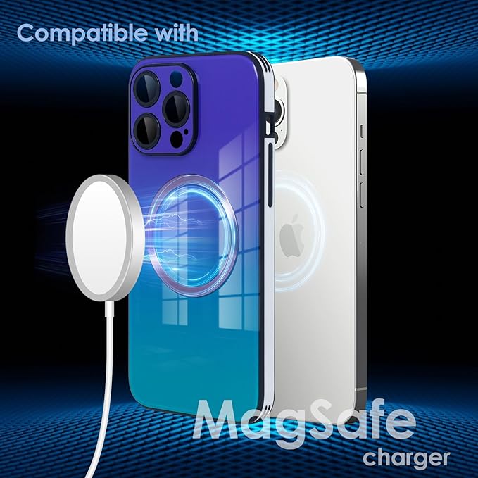 Guppy Compatible with iPhone 15 Pro Case Magnetic, with Full Camera Lens Protector [Compatible with MagSafe] Scratch Resistant Gradient Glass Back Cover Phone Case-Purple