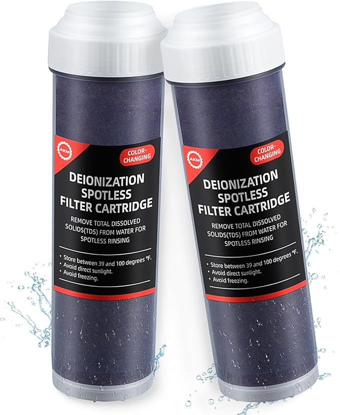 AKM DI Resin Filter Cartridge for Spot-Free Car Wash System, 10-Inch Mixed Bed Color Changing Resin Cartridge, for RO/DI System, 2-Pack
