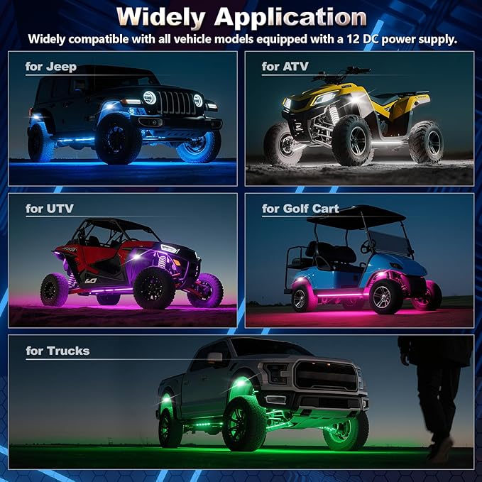 8 Pods RGBW LED Rock Lights Full Kit, 6500K Pure White (Not Mixed) & RGB Underglow for Jeeps Truck Golf Cart ATV UTV RZR Pickup, App/RF Remote Smart Brake Music Sync, Waterproof Offroad Underbody 12V