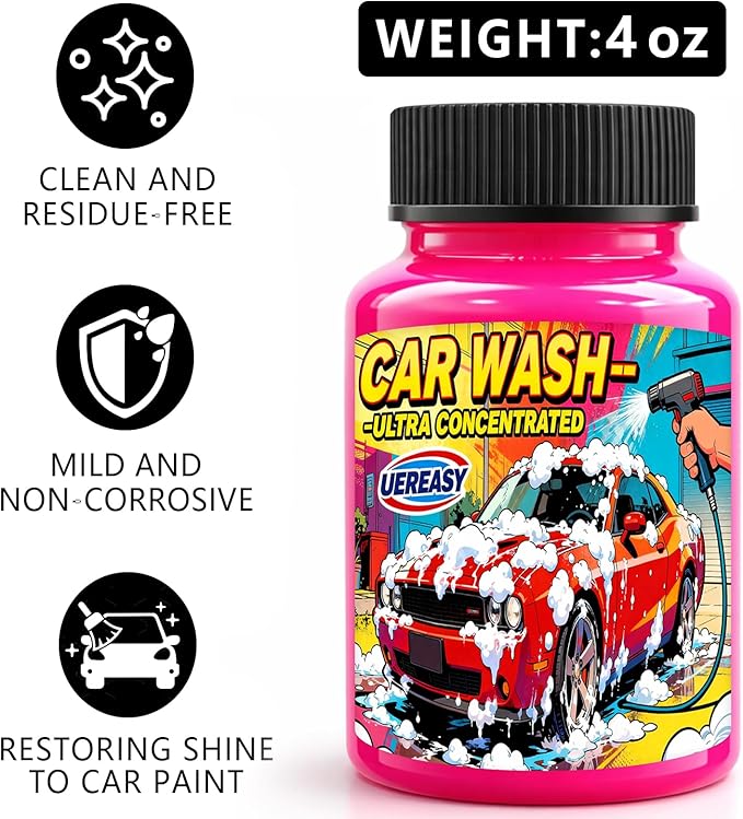 Car Wash Ultra Concentrated, High-Foaming, Car Wash Soap, Safe for Cars, Trucks, Motorcycles, RVs & More, Works for Foam Cannon or Gun, Rose Red, 4 oz
