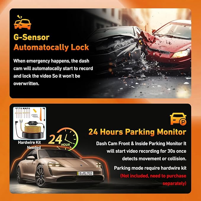4K Dash Cam Front and Rear, 4K+1080P Dashcam, Dash Camera for Cars with 5GHz WiFi & App Control, GPS, 64GB Card, 24H Parking Monitor, Night Vision, G-Sensor, Loop Recording Dual Car Camera