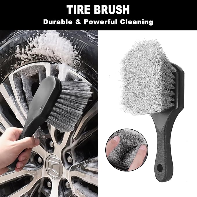 9PCS Car Wheel Tire Brush Kit, Tire Brush, Wheel Cleaner Brush, Soft-bristled Rim Cleaner Brush, Car Towel,Microfiber Bendable Brush Tire Shine Applicator Pad, Car Detailing Brushes Supplies Kit