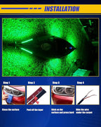 Green Led Strip Lights,DUOFU365 Marine Boat Led Navigation Lights 30CM 15 SMD IP67 Waterproof Auto Interior Lights for Home Decoration Car Motorcycles Boat Golf Cart Truck with 3M Tape(6PCS)