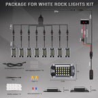 8 Pods Full Angle Pure White LED Rock Lights for Jeeps Truck Golf Cart ATV UTV RZR SUV Offroad Pickup, 6500K Super Bright Waterproof White Underglow Kit with Switch Wiring Harness Extension Wires