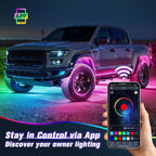 RGB Rock Lights for Trucks, 8 Pods 5-Sided LED Underglow Lights with App/RF Remote Control, 160° Wide Angle Music Sync Neon Exterior Light Kit, IP67 Waterproof, No-Drill for Jeep SUV ATV UTV Boat