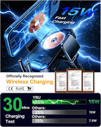 YRU [True Military-Grade] Wireless Car Charger Mount, 15W Charging Auto Clamping Car Phone Holder [98+LBS Strong] Dashboard Windshield Vent Cellphone Holder for iPhone 17 16 15 Pro Max Samsung, Black