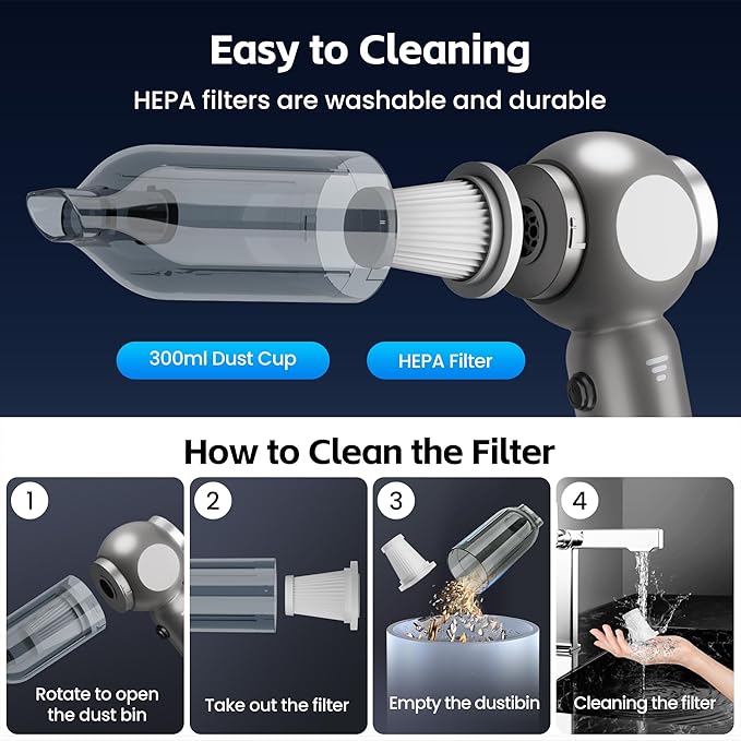 Portable Car Vacuum Cleaner High Power 17500Pa, Lightweight Mini Vacuum Cleaner, Hand Held Vacuum with LED 3-Speed Display, Multiple Attachments, Car Cleaning Kit Interior, Ideal Gift for Cars Owners