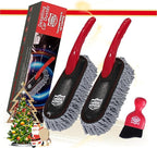 Car Detailing Kit, Interior Cleaning Brush & Microfiber Towel Set, Scratch Free Extra Soft Duster for Car Interior Exterior, Gifts for Men Women - 3 Packs - Red