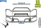 Compatible with Freightliner Cascadia 2008-2017 Front Grille Deer Moose Brush Bumper Guard Large with 22" LED Light Bar Plus Bracket, Logo, 2X 22'' Wipers, License Plate Holder and Frame and Vest