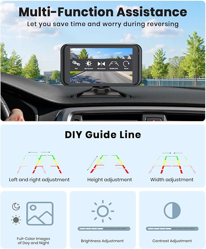 AUTO-VOX W5 Wireless Backup Camera: 4.5" 1080P Dual-Channel Monitor, Easy Installation, Stable Wireless Signal, IP69K Waterproof Color Night Vision Back Up Camera for Truck, Car, SUV, Van and Trailer