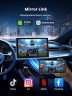 Portable CarPlay Screen for Car, 9'' Wireless Apple CarPlay & Android Auto Screen for Car, 4K Dash Cam, 1080P Backup Camera, GPS Navigation/Bluetooth/FM/Siri Voice Control for All Vehicles