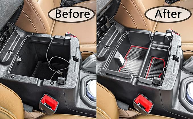 TACOBRO Center Console Organizer Compatible with Jeep Wrangler JL and JLU 2018-2023 2024 2025 Accessories, Gladiator JT Truck 2020 2021 2022-2025 Insert Tray Armrest Storage Box (Not for JK/JKU), Red