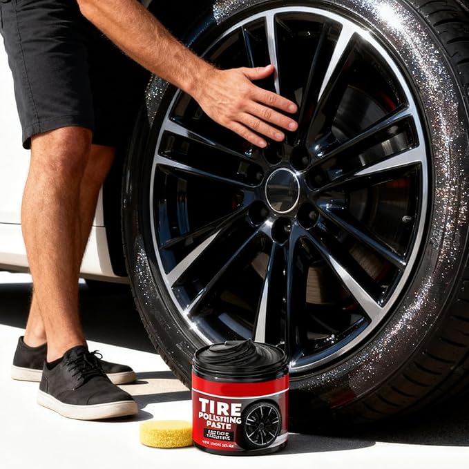 Tire Shine Agent | Durable and User Friendly Tire Dressing | Long Lasting UV Protection for Black Tires, Wheels, & Rubber | 100g Kit with Applicator Pad
