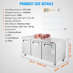 VEVOR 72" Commercial Refrigerator Sandwich & Salad Prep Table, 20 Cu. Ft Stainless Steel Refrigerated Food Prep Station with 3 Doors, Frost Free Refrigerator with Lock for Restaurant, Bar, Store