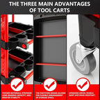 Auto Detailing Cart with Wheels, 3 Tier Rolling Detail Cart with Long Hanging Plate & Hooks & Brush & Towel and Gloves, for Detailers Garage, Workshop, Repair Shop, Storage Tool