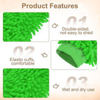 HARFINGTON Premium Chenille Microfiber Car Wash Mitts 9.8" x 7.9" Scratch Free Wash Gloves Absorbent Double Sided Plush Cleaning Drying Mitts for Car Washing Home Green
