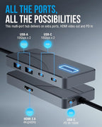 SABRENT USB C Hub 5-in-1 Docking Station, 10Gbps USB-A & USB-C Ports, 4K HDMI Output, 100W PD Input, 80W Charging, Aluminum USB Hub for Laptops/Phones/Tablets – HDR/HDCP (HB-TG5P)
