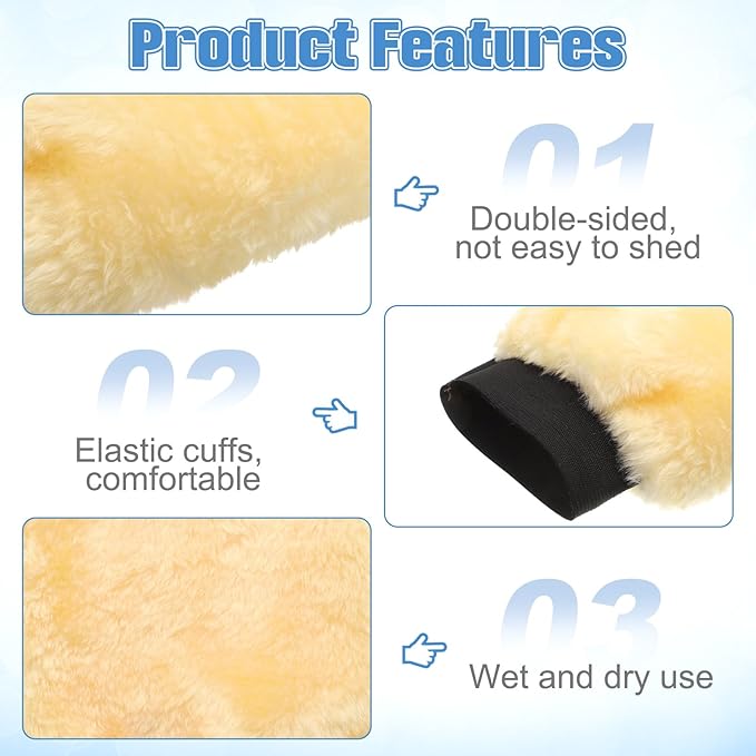 HARFINGTON Car Wash Mitts 9" x 5" Scratch Free Wash Gloves Absorbent Double Sided Plush Cleaning Drying Mitts for Car Washing Home Clean Yellow