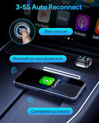 Ultra Mini Android Auto & CarPlay Wireless Adapter, Latest A9 Chip 5.8GHZ WiFi, 5.4 Bluetooth, 3-5s Auto Connect, USB-C/USB-A/Extension Cable, Compatible with iOS10+, Android 10+, CE/ROHS/FCC