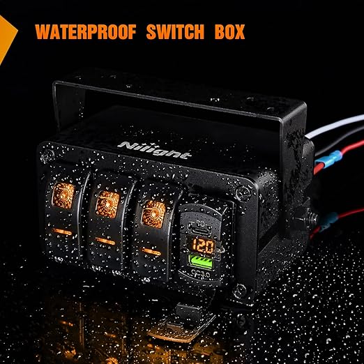 Nilight 3 Gang Rocker Switch Box 12V SPST ON Off Toggle Switches PD Type C and QC 3.0 USB Sockcet Voltmeter Orange LED Light Waterproof Aluminum Mount Bracket Panel DIY Stickers for Boat Car RV Truck